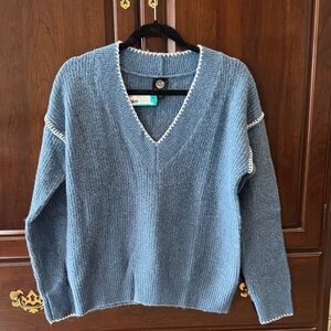 Bobeau-Verina Whipstitch Blue Women's Sweater M